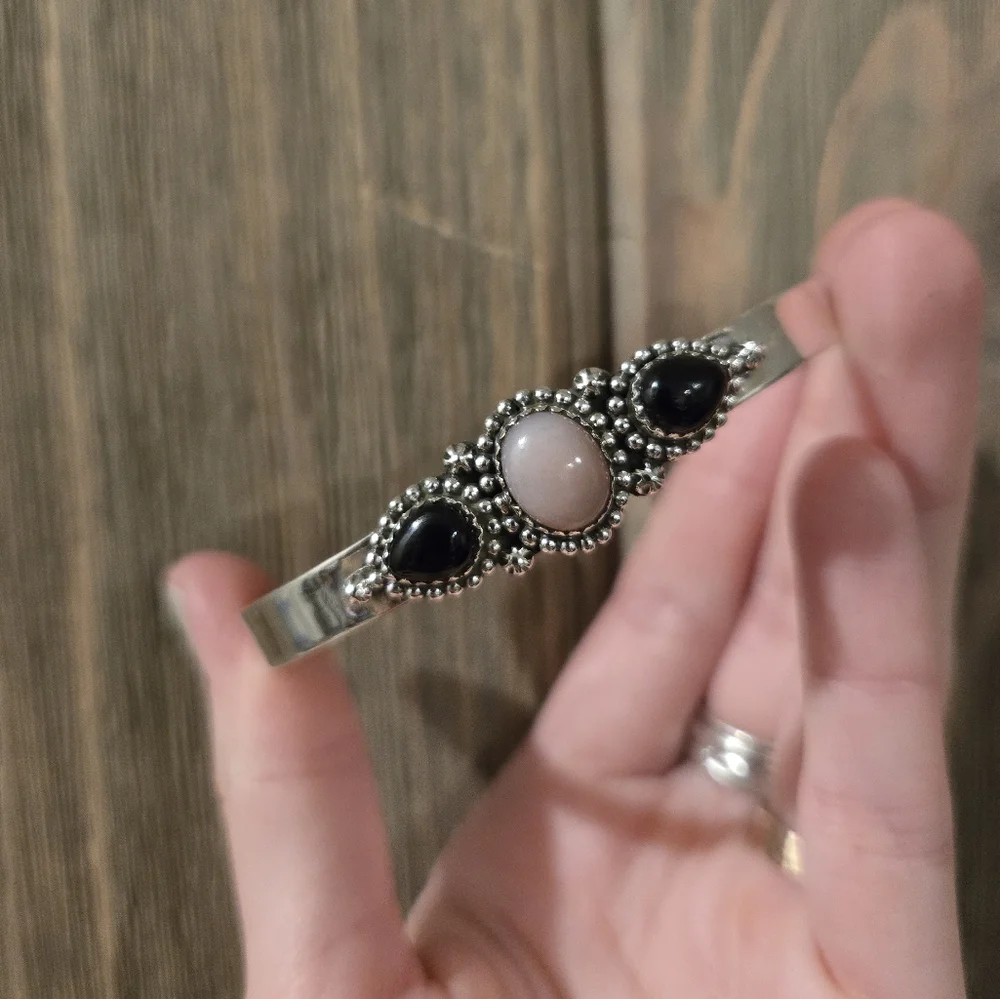Sterling Silver Onyx Cuff Bracelet - Picture 2 of 5